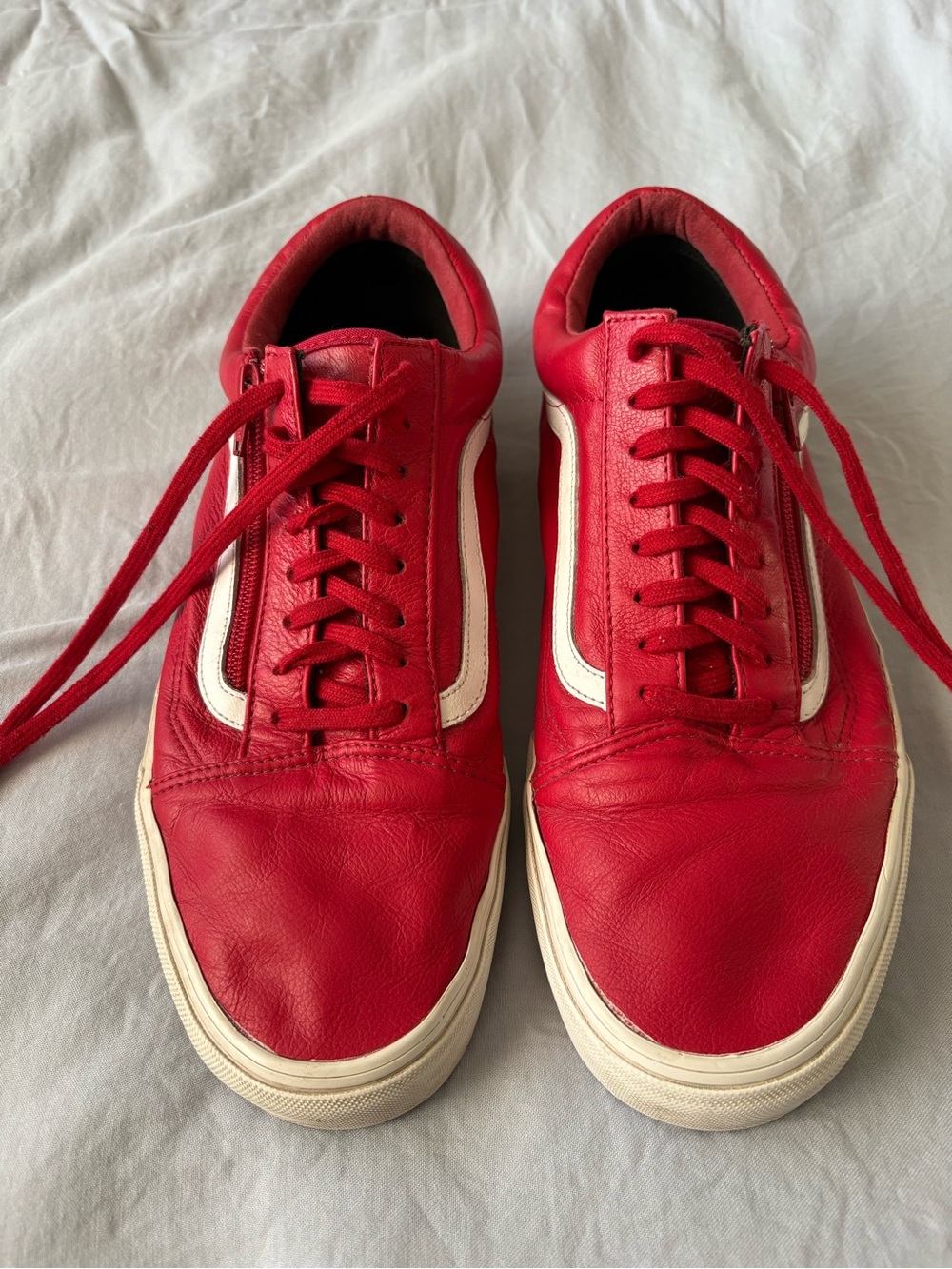 Vans Red Leather Low-Top Sneakers with White Side Stripe - Men's
